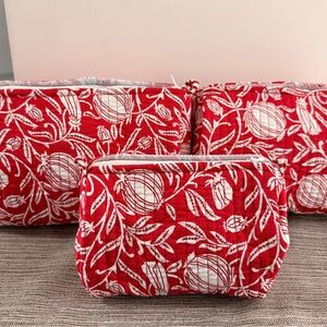Red and White Floral Cosmetic Bags Set